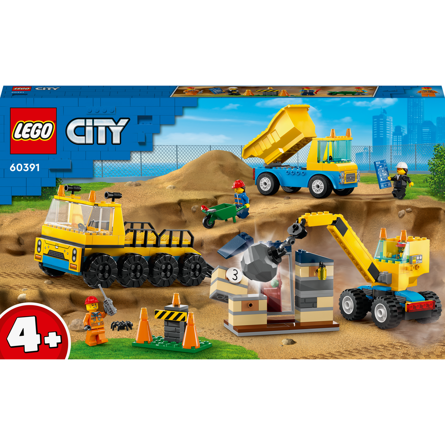 Конструктор LEGO City Будівельна вантажівка й кулястий кран-таран, 235 деталей (60391) - фото 1