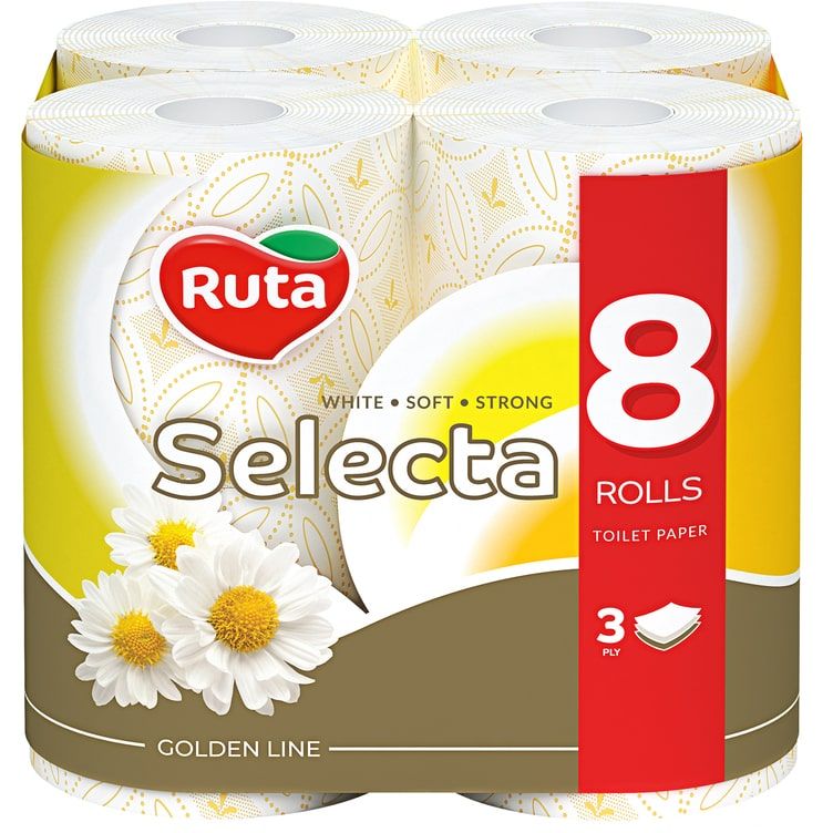 Туалетная бумага Ruta Selecta Ромашка, трехслойная, 8 рулонов, белая - фото 1