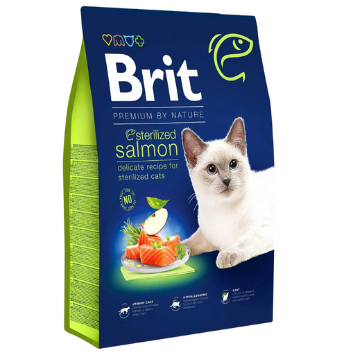 Сухой корм для стерилизованных котов Brit Premium by Nature Cat Sterilized Salmon с лососем, 8 кг - фото 1