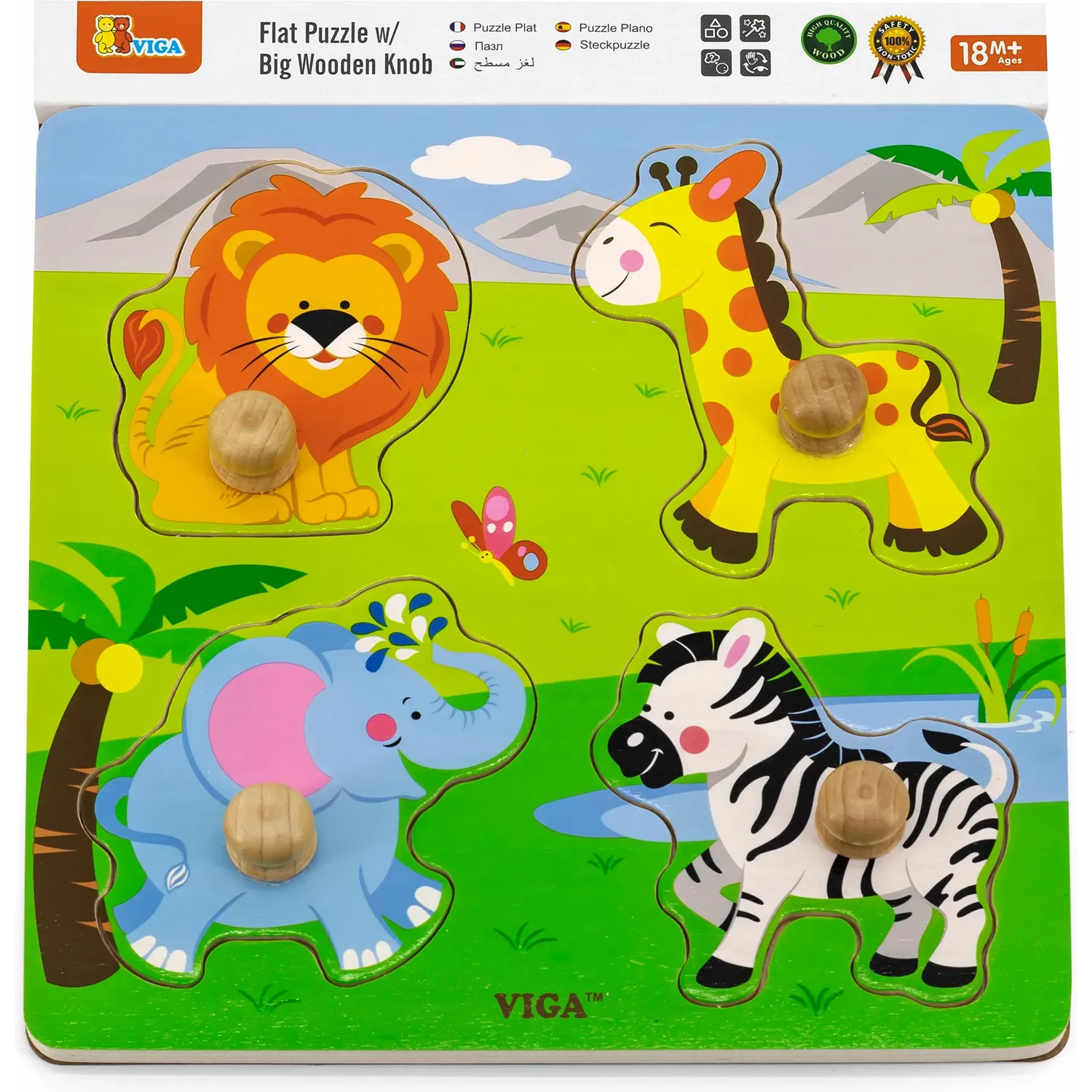Деревянная рамка-вкладыш Viga Toys Зверята в Африке 4 элемента (50840) - фото 2