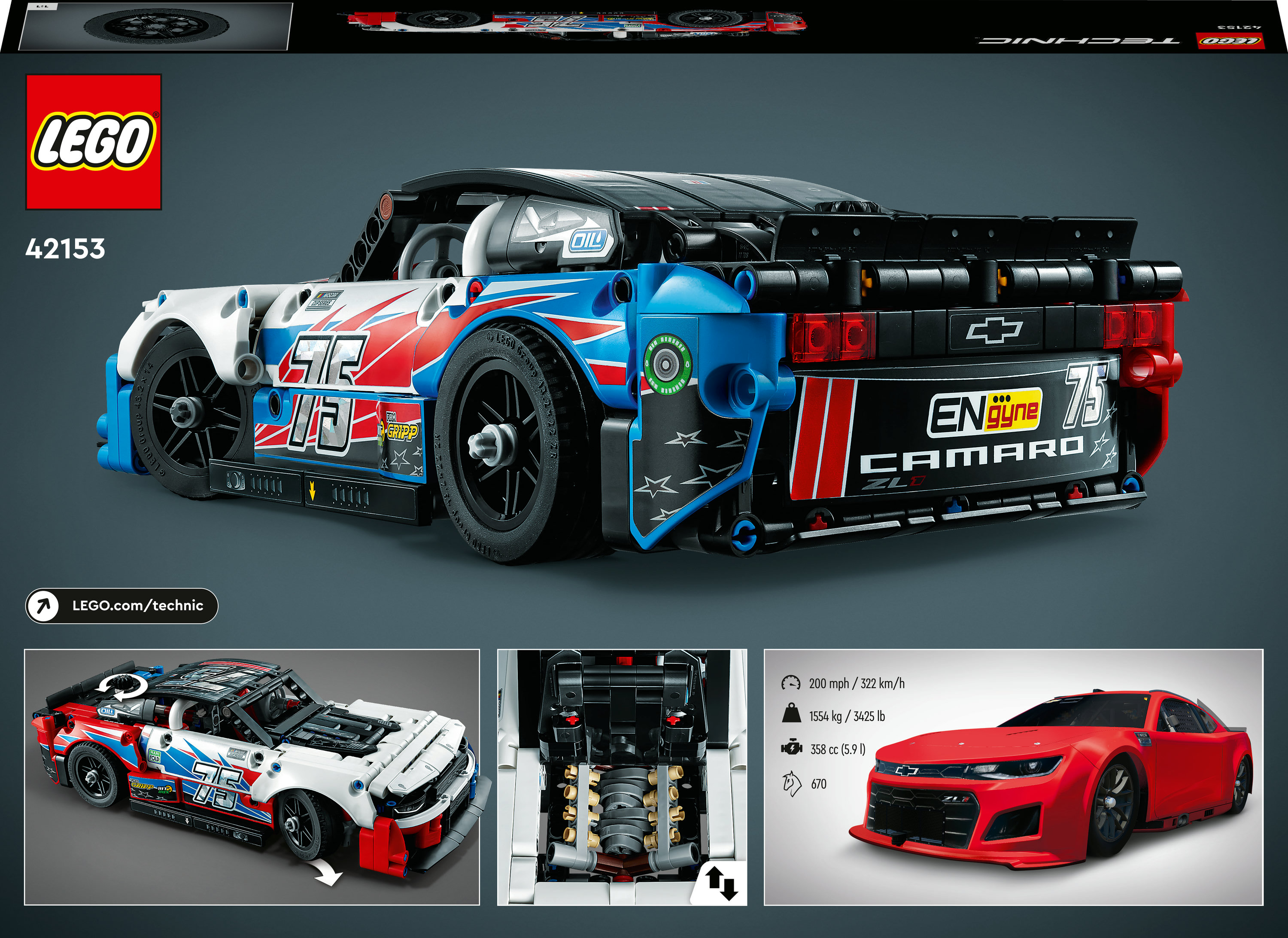 Конструктор LEGO Technic NASCAR Next Gen Chevrolet Camaro ZL1, 672 деталі (42153) - фото 9