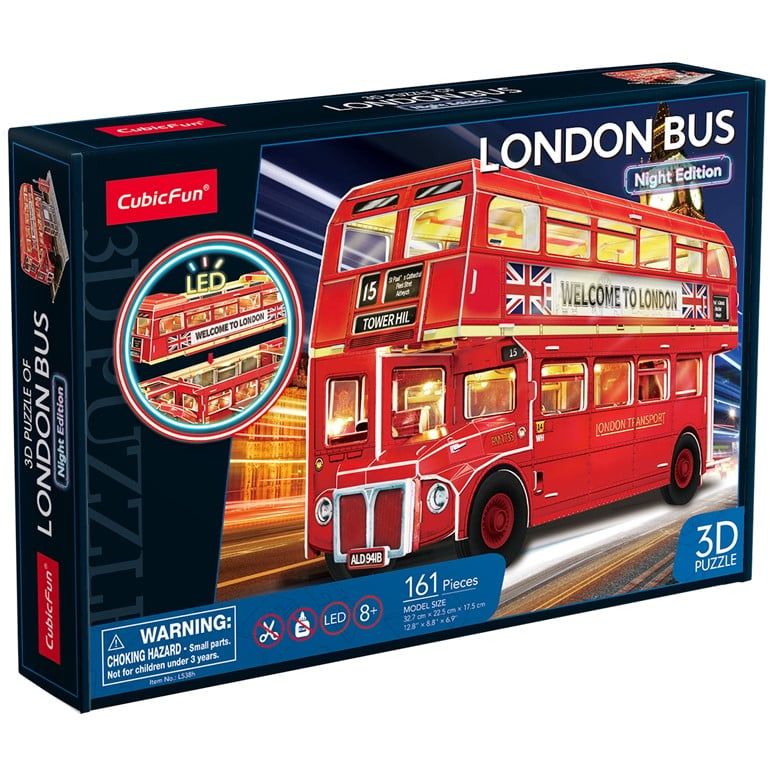 Трехмерная головоломка-конструктор CubicFun с LED подсветкой Лондонский автобус (L538h) - фото 1