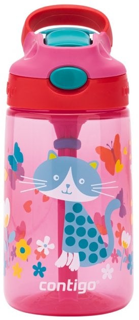 Бутылка детская Contigo, 420 мл, розовый с серым котом (2116113) - фото 1