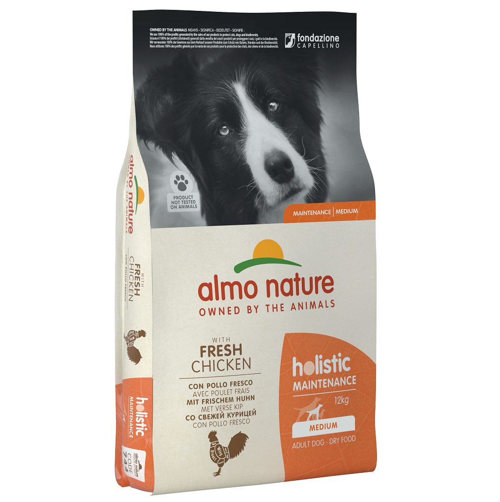 Сухой корм для взрослых собак средних пород Almo Nature Holistic Dog, M, со свежей курицей, 12 кг (744) - фото 1