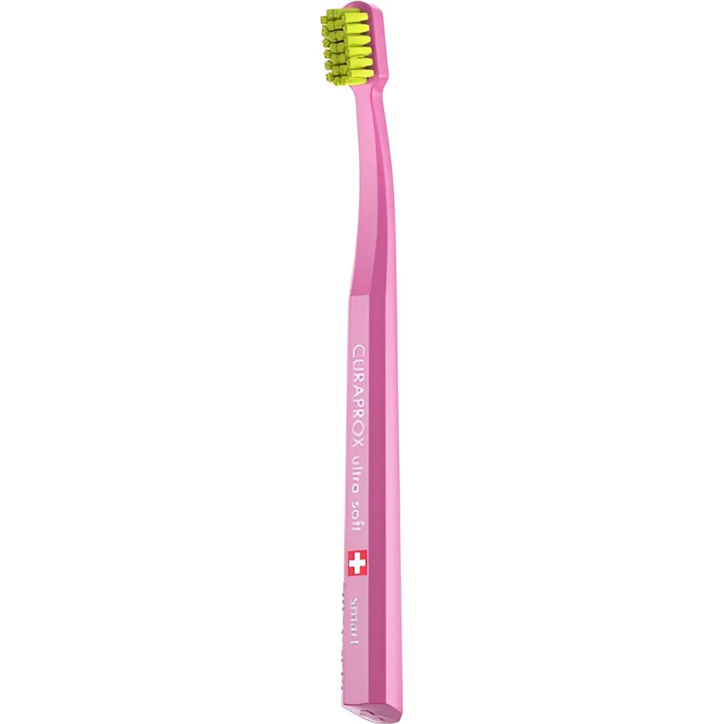 Зубна щітка дитяча Curaprox Smart Ultra Soft рожева з жовтим - фото 1