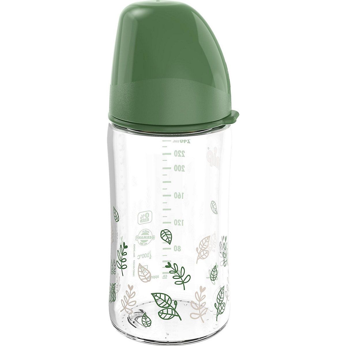 Скляна пляшка Nip Зелена серія Вишенька, з широкою горловиною, латекс, зелена, 240 мл (35118) - фото 2