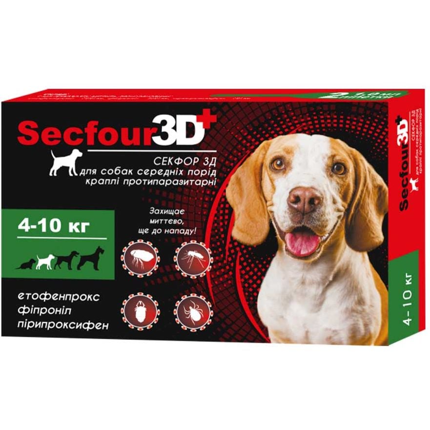 Капли противопаразитарные Fipromax Secfour 3D для собак, 1 мл, 4-10 кг, 2 шт. - фото 1