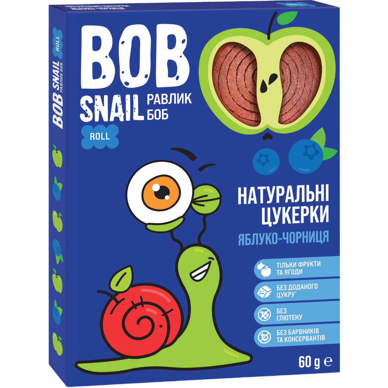 Натуральные конфеты Bob Snail Яблоко-Черника Roll, 60 г - фото 1