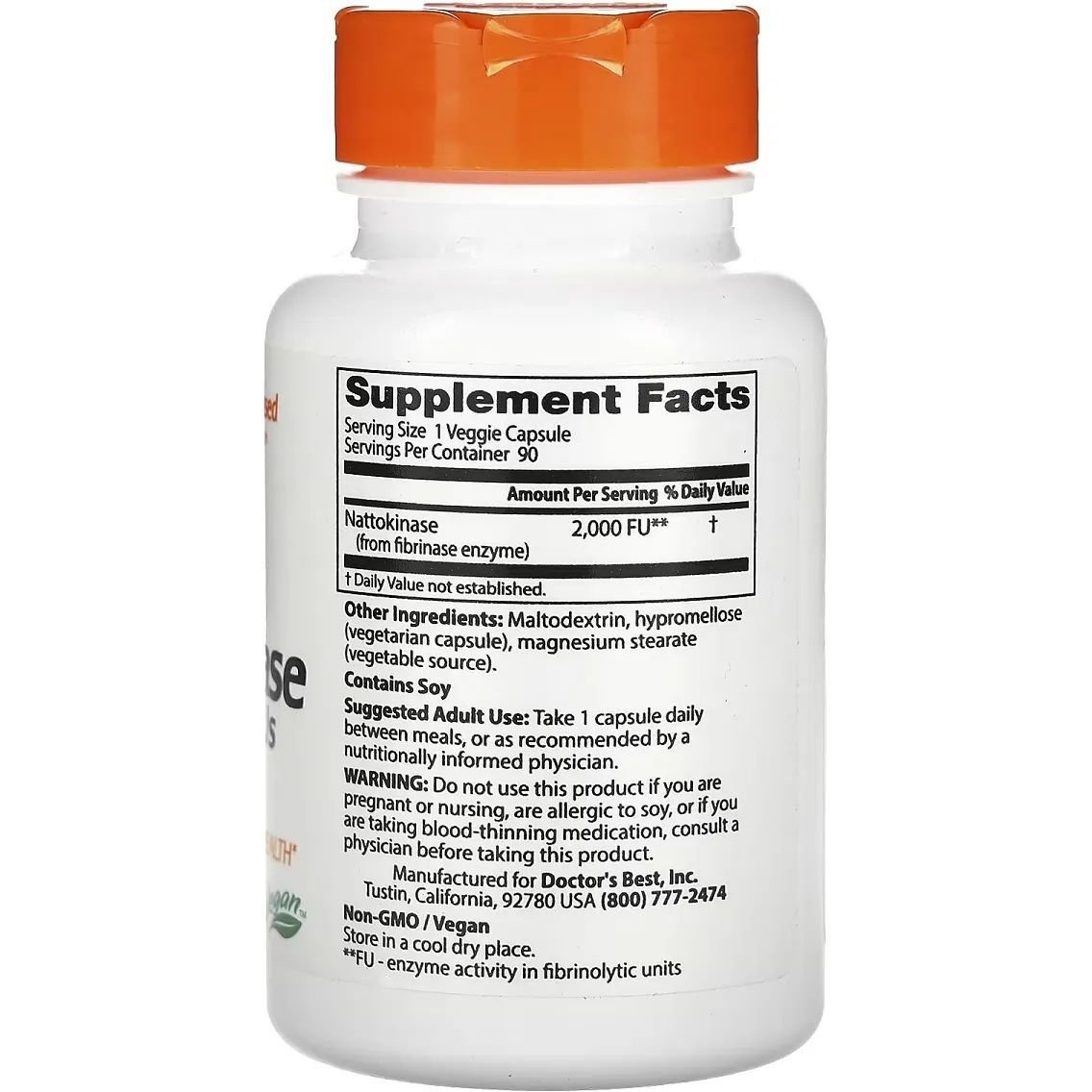 Наттокиназа Doctor's Best Nattokinase 2000 FU 90 вегетарианских капсул - фото 2