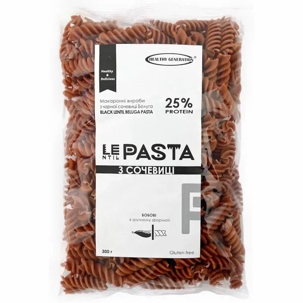 Макаронні вироби Healthy Generation LEntil Pasta із чорної сочевиці Спіраль 300 г - фото 1