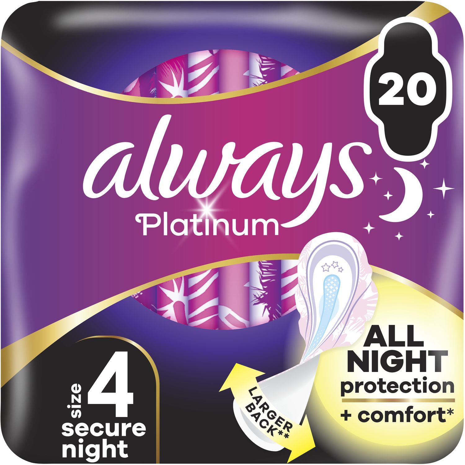 Гигиенические прокладки Always Platinum Secure Night (размер 4) 20 шт. - фото 1