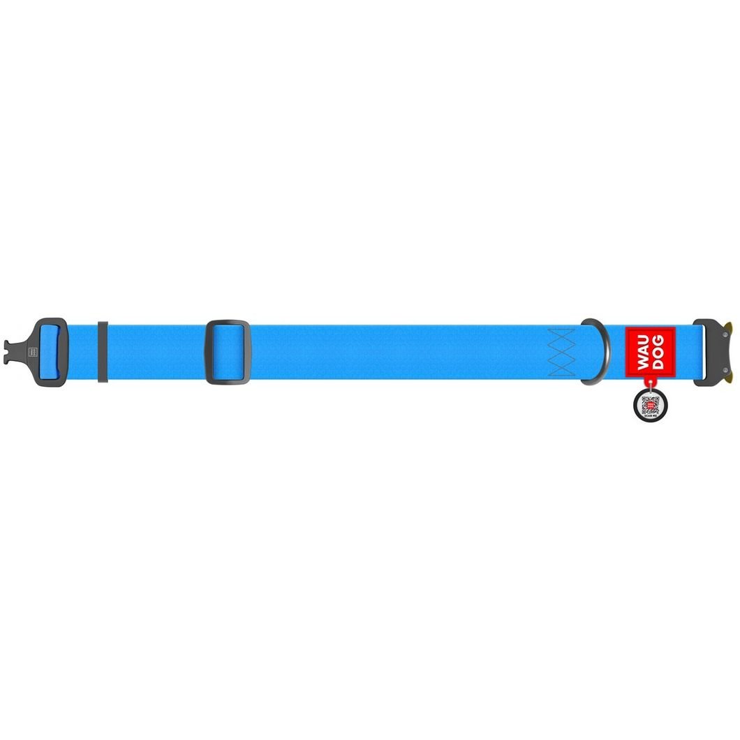 Ошейник для собак Waudog Waterproof, коллартекс, водостойкий, с QR паспортом, 43-70х4 см, голубой - фото 2