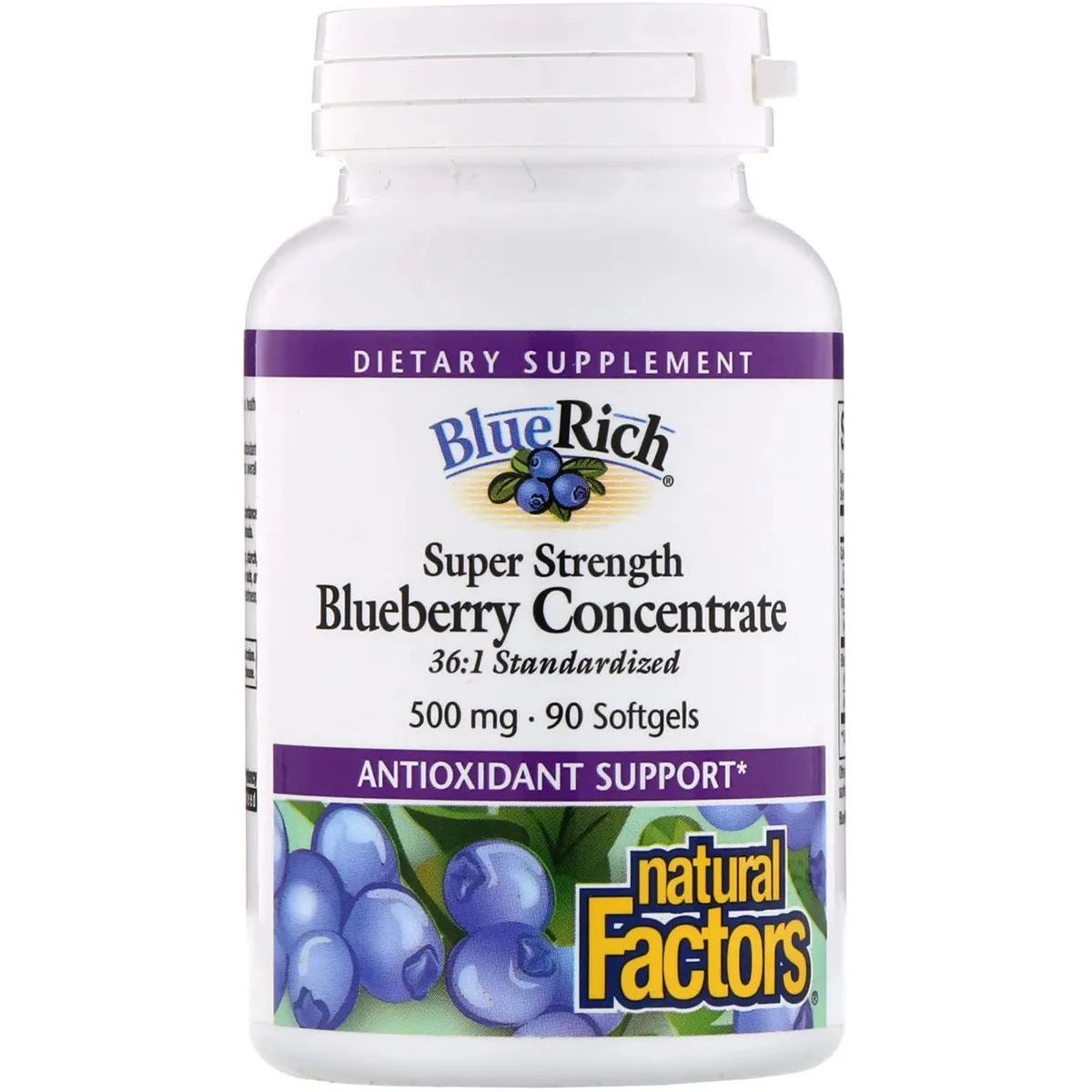 Концентрат голубики Natural Factors BlueRich Super Strength 500 мг 90 капсул - фото 1