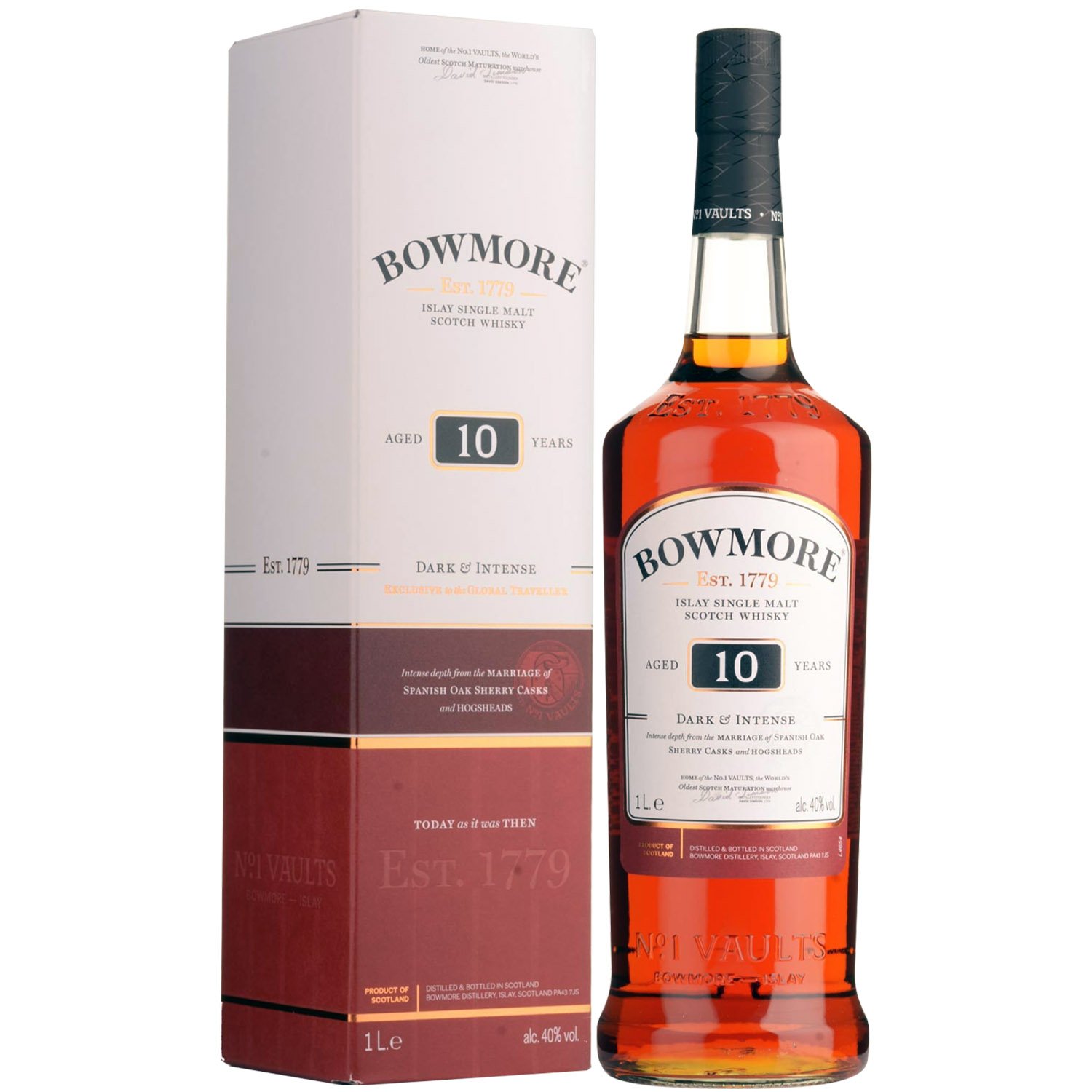 Виски Bowmore 10 yo Single Malt Scotch Whisky 40% 1 л в подарочной упаковке - фото 1