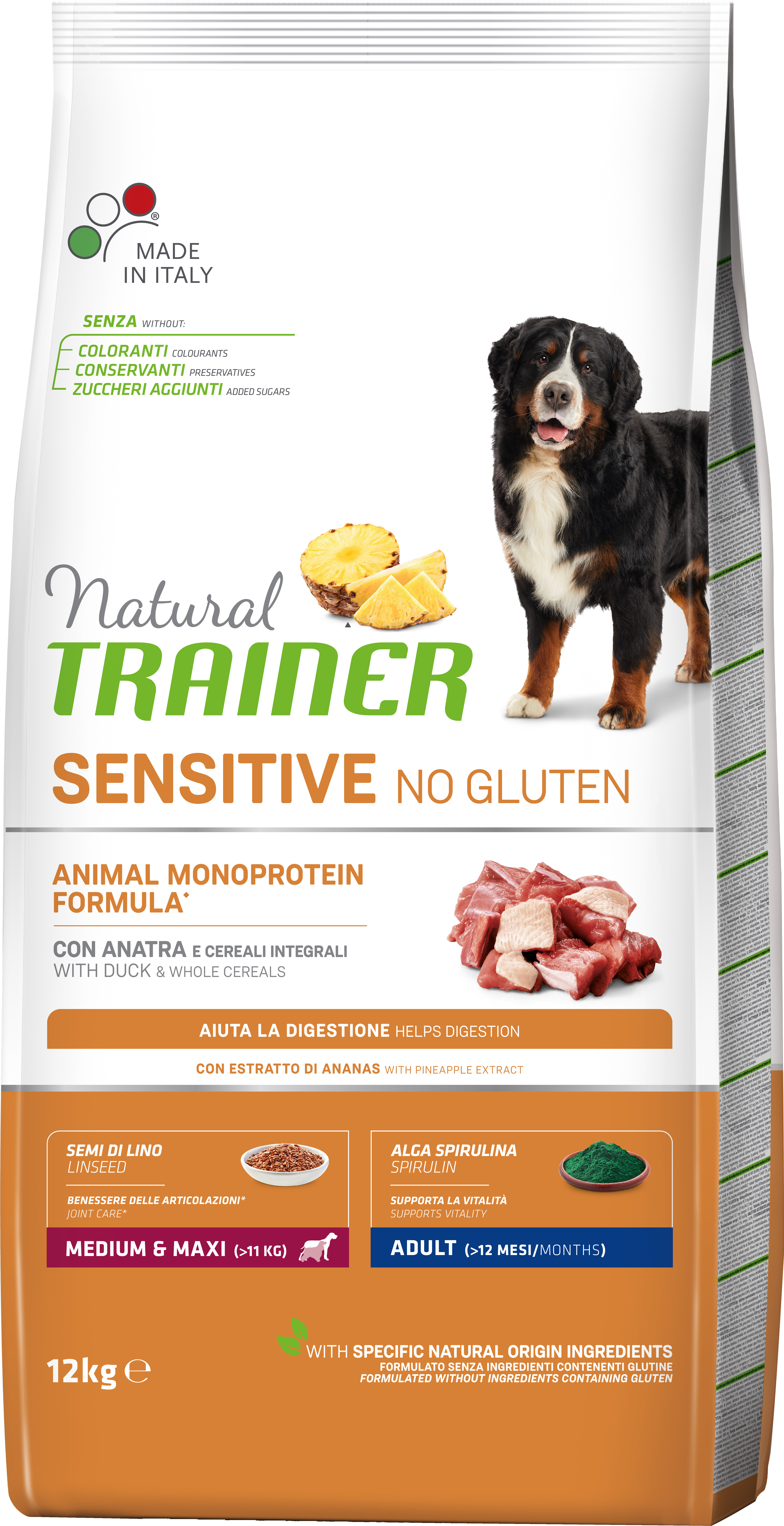 Монопротеиновый сухой корм для собак склонных к аллергии Natural Trainer Dog Sensitive Adult Medium&Maxi With Duck, c уткой, 12 кг - фото 1