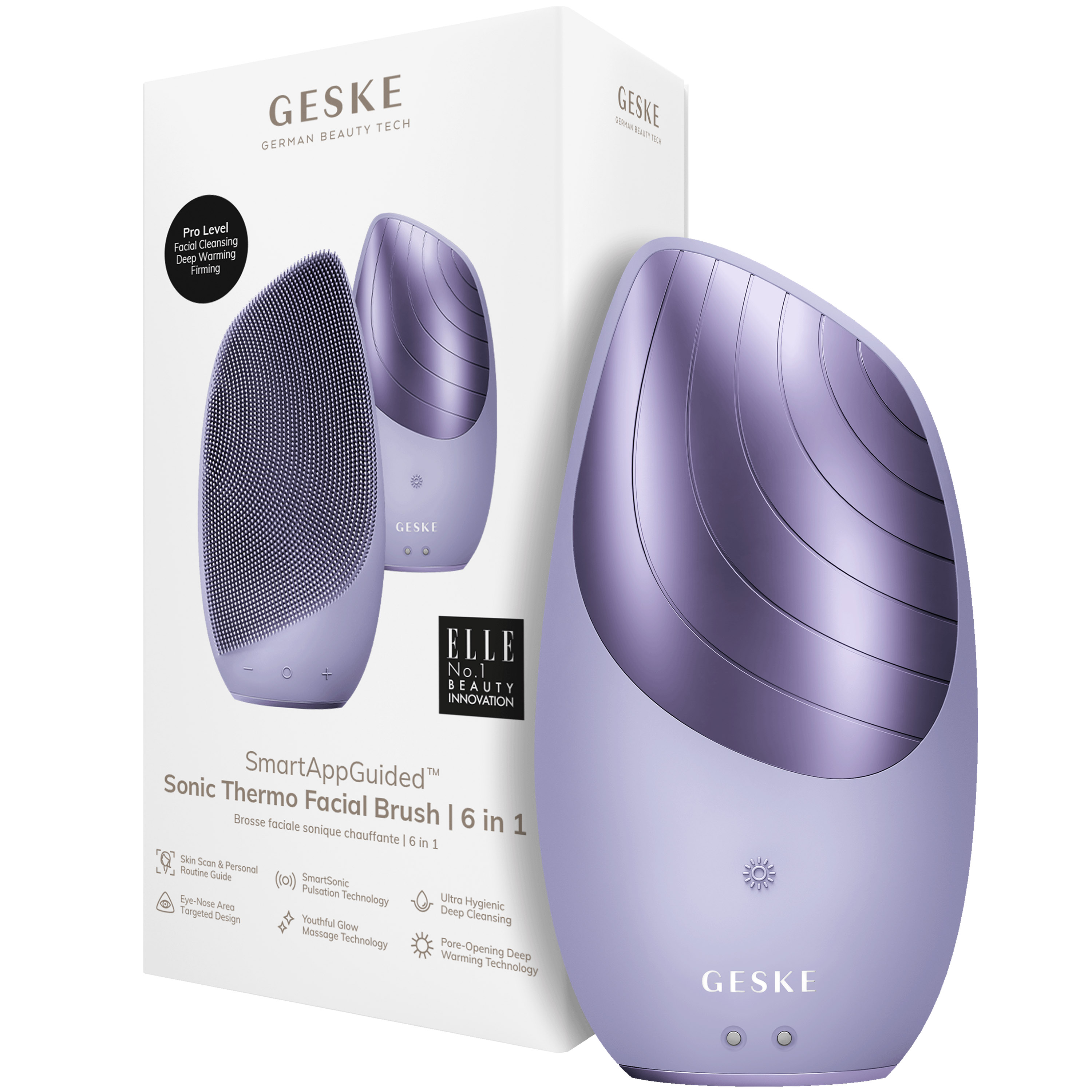 Електронна звукова термощітка для обличчя GESKE Sonic Thermo Facial Brush 6 в 1 фіолетова - фото 1