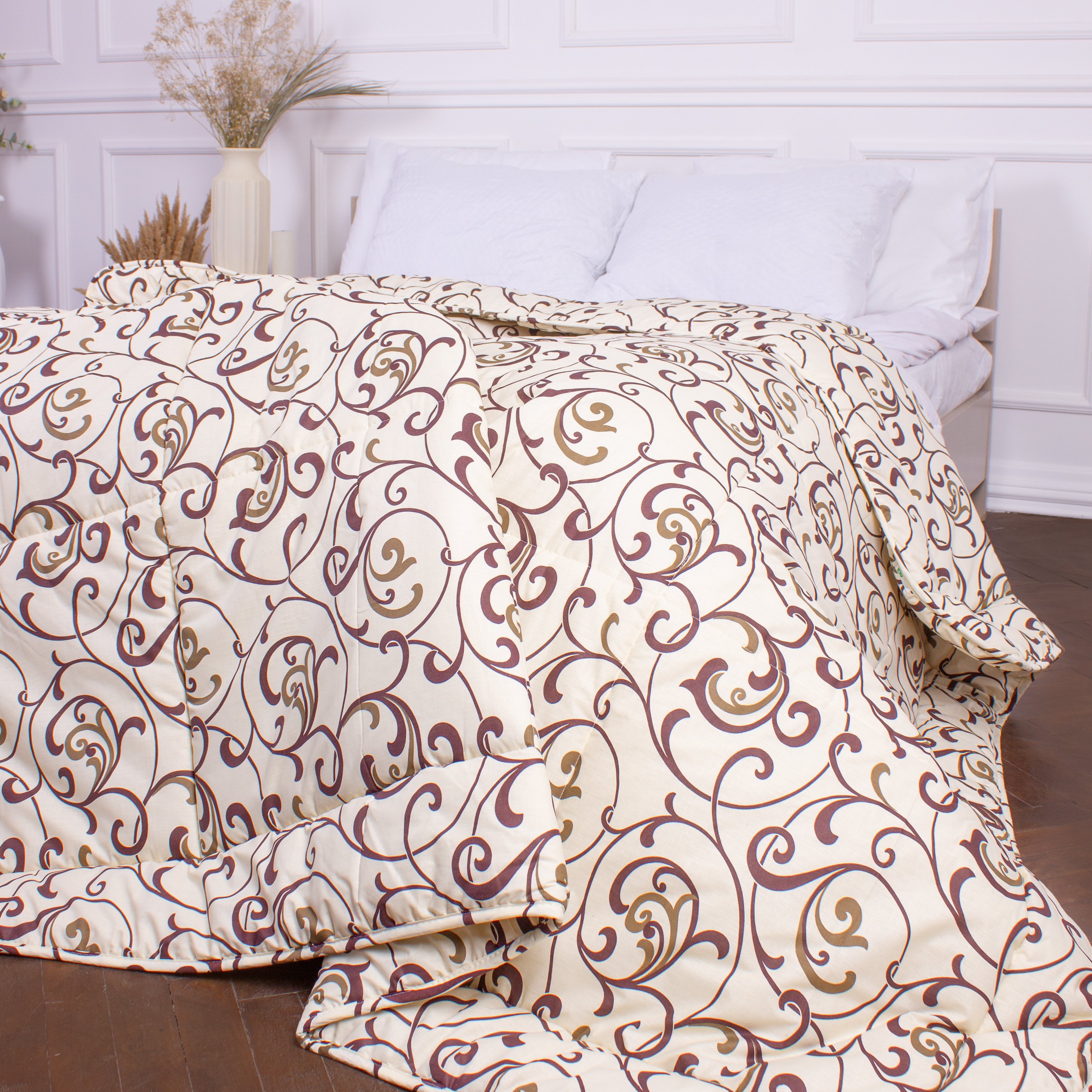 Одеяло шерстяное MirSon №018, зимнее, 140x205 см, бежевое с узором - фото 5