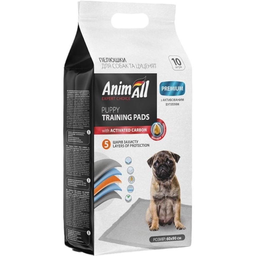 Пелюшки для собак та цуценят AnimAll Puppy Training Pads з активованим вугіллям, 60х90 см, 10 шт. - фото 1