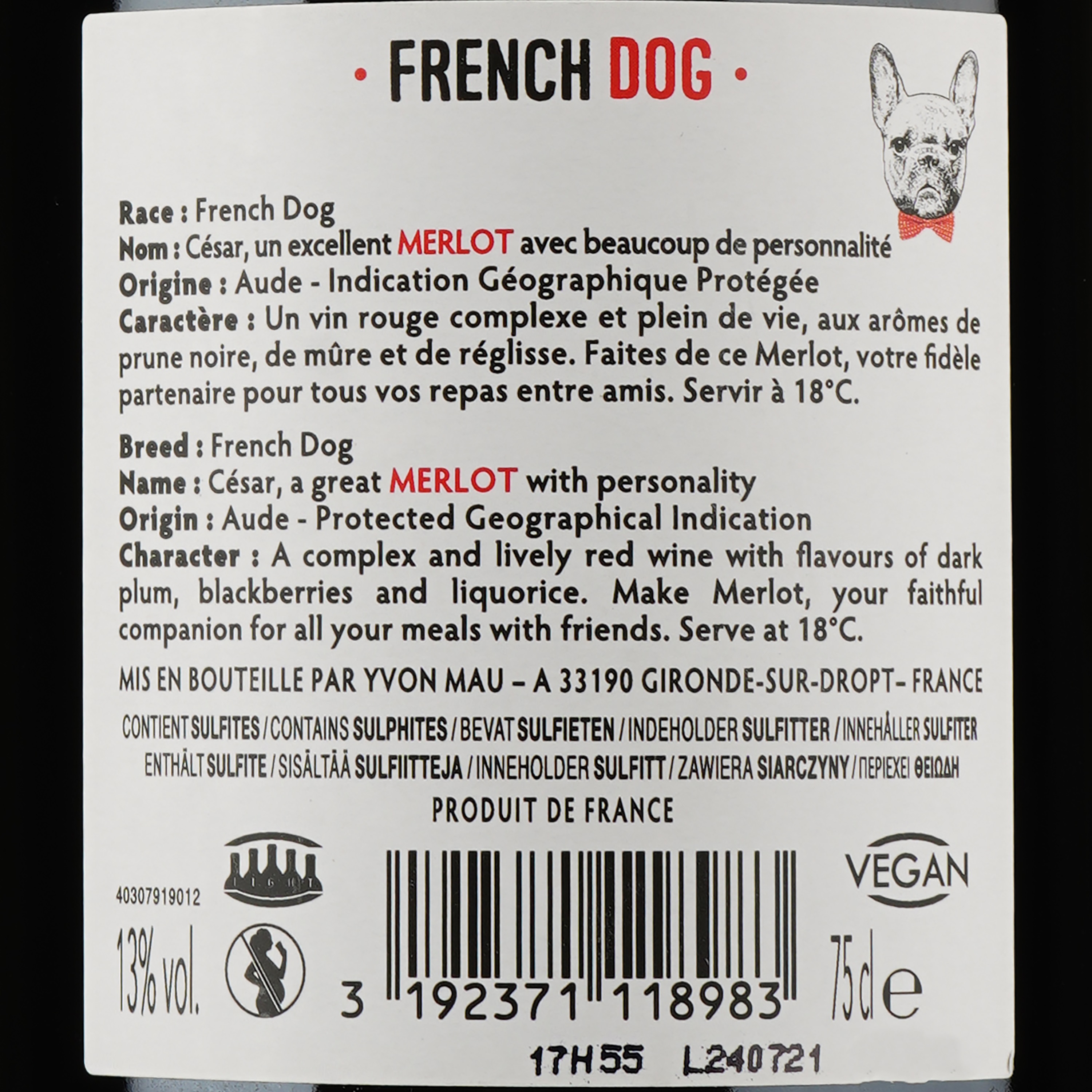 Вино French Dog Aude IGP, червоне, сухе, 0,75 л (917830) - фото 3