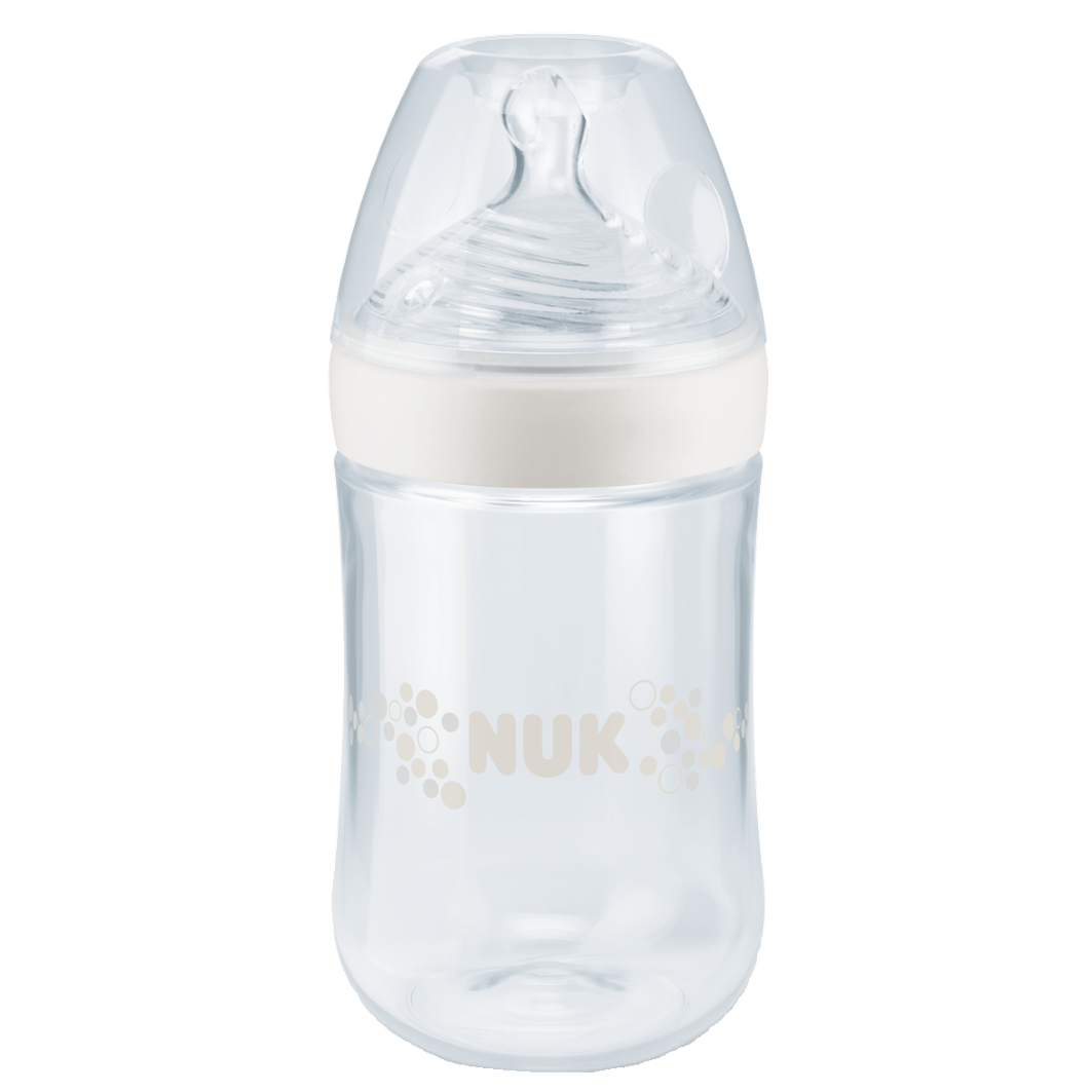 Бутылочка Nuk Nature Sense, с широким горлышком, с силиконовой соской, 6-18 мес., 260 мл, белый (3952538) - фото 1