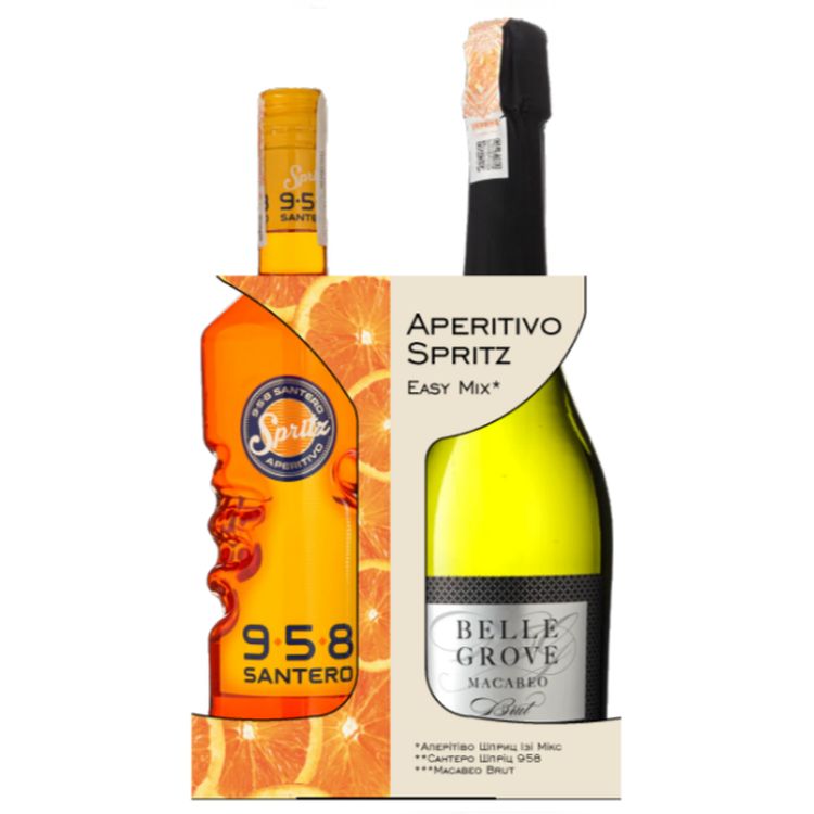 Набор Aperitivo Spritz Easy Mix: Аперитив Santero Aperitivo Spritz 958 13% 0.75 л + Игристое вино Macabeo Brut Belle Grove 0.75 л - фото 1