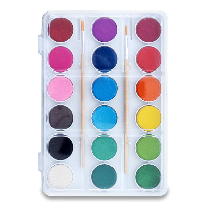 Фарби акварельні Offtop, 2 пензлика, 18 кольорів (848707) - фото 1