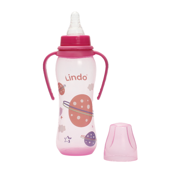 Пляшечка для годування Lindo, вигнута з ручками, 250 мл, рожевий (Li 135 рож) - фото 2