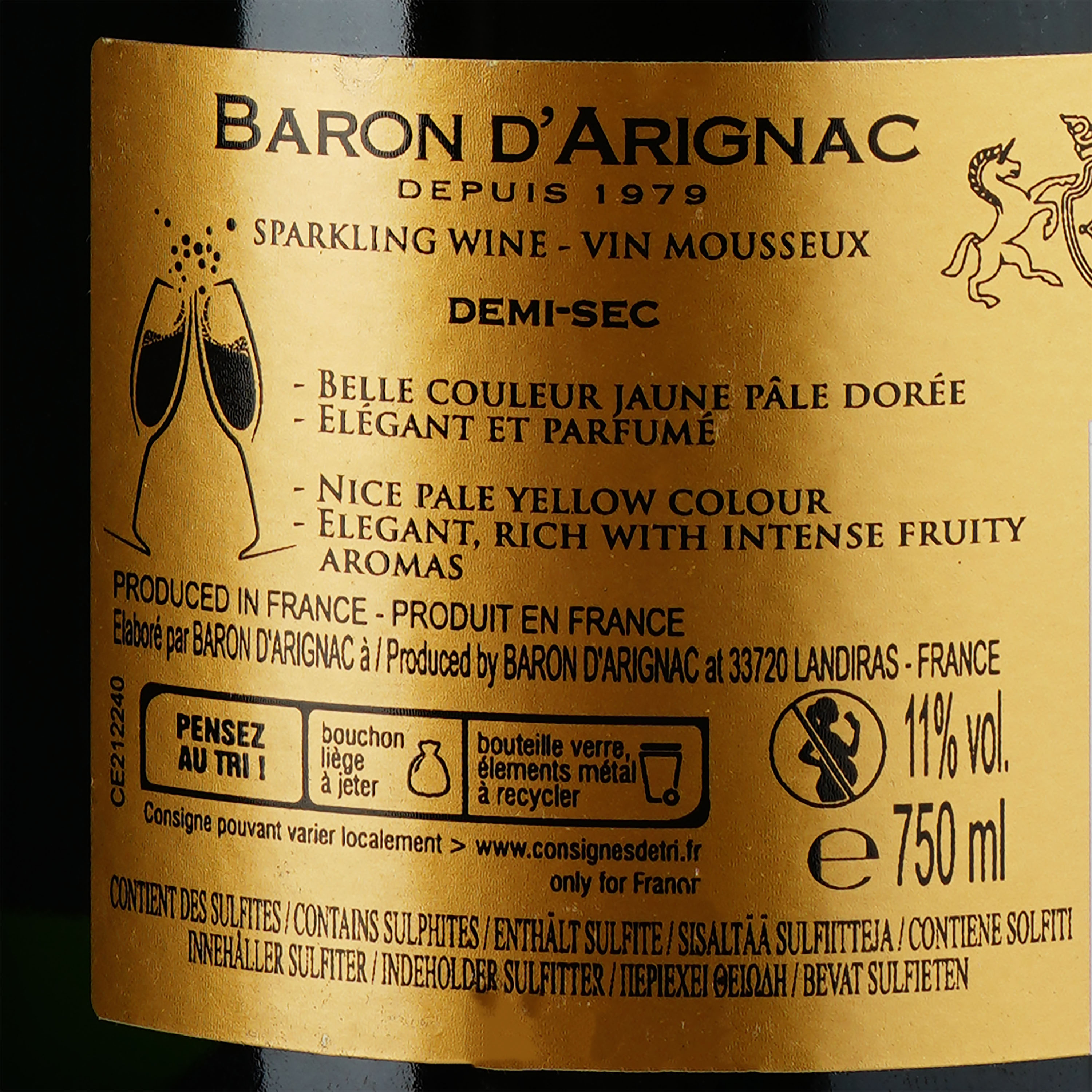 Вино игристое Baron d'Arignac Demi-Sec, белое, полусухое, 11%, 0,75 л (27763) - фото 3