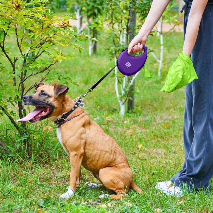 Поводок-рулетка для собак Waudog R-leash с контейнером для пакетов, светоотражающая лента, L до 40 кг, 5 м фиолетовый - фото 9