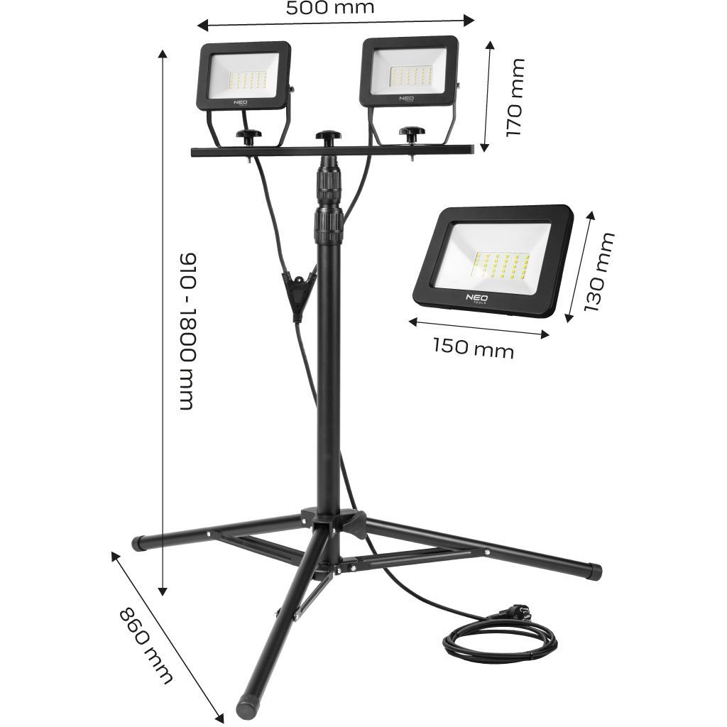 Прожектор Neo Tools 2 х 30 Вт подвійний на штативі (99-061) - фото 2