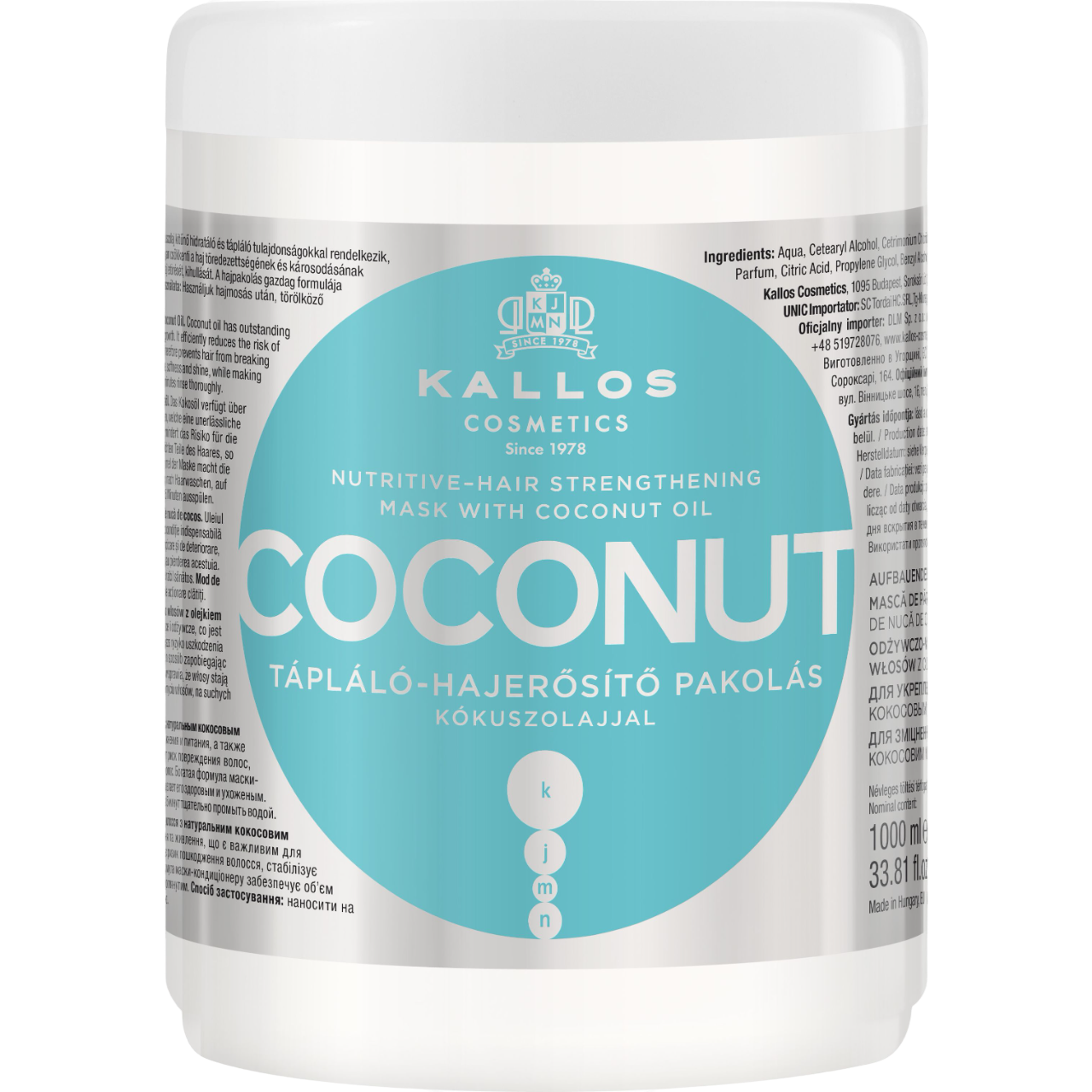 Маска для волос Kallos Cosmetics Coconut Nutritive Hair Mask укрепляющая с кокосовым маслом, 1 л - фото 1