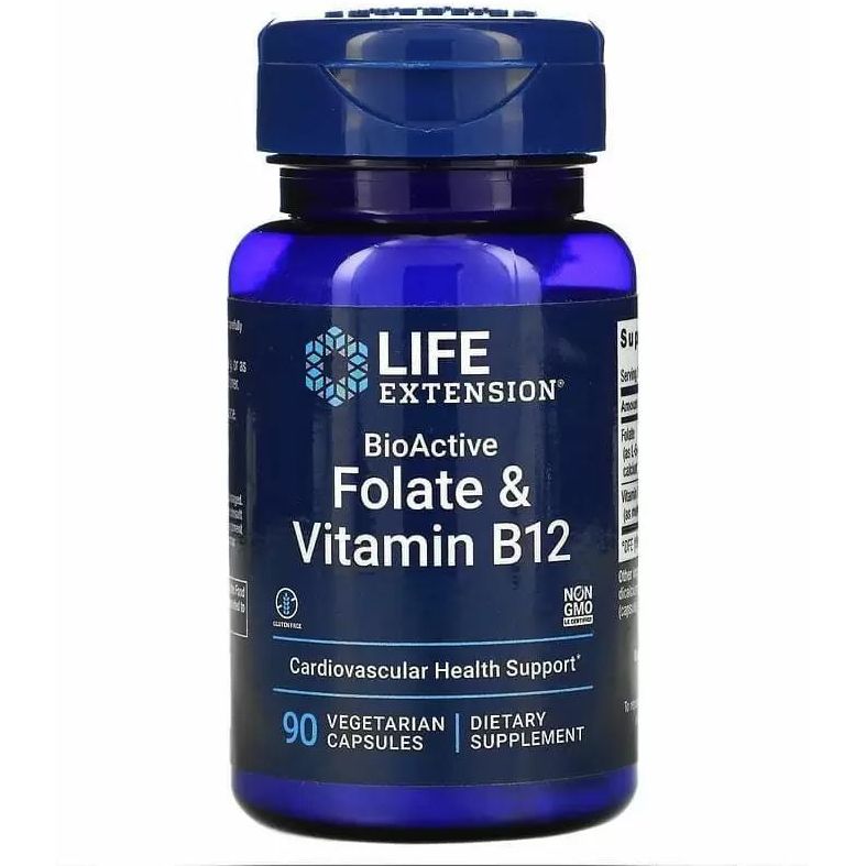 Фолієва кислота Life Extension BioActive Folate & Vitamin B12, 90 капсул - фото 1