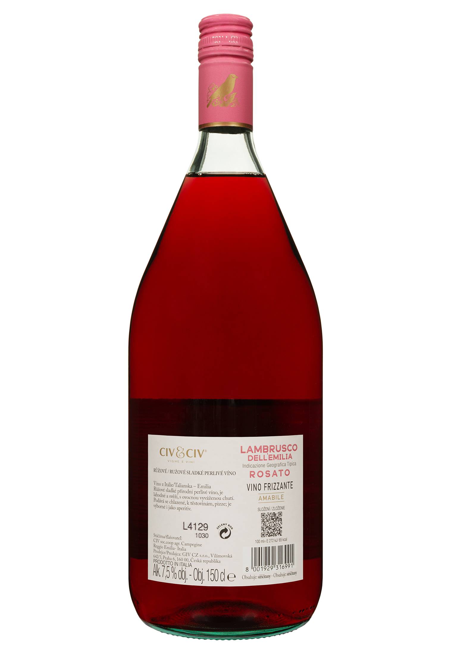 Вино напівігристе Civ&Civ Lambrusco dell'Emilia Rosato Amabile напівсолодке рожеве 1.5 л - фото 2