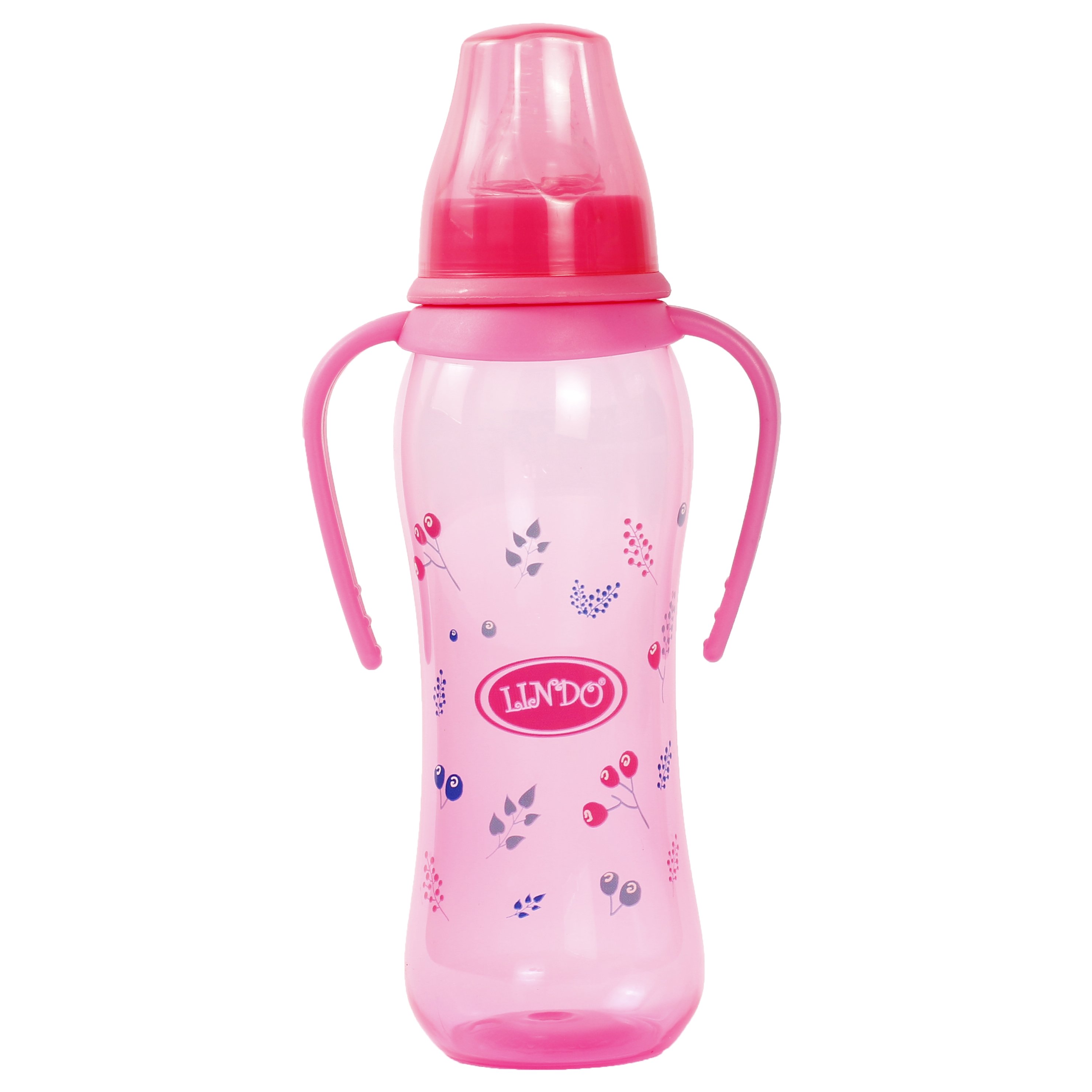 Бутылочка для кормления Lindo, изогнутая с ручками, 250 мл, розовый (Li 135 рож) - фото 1