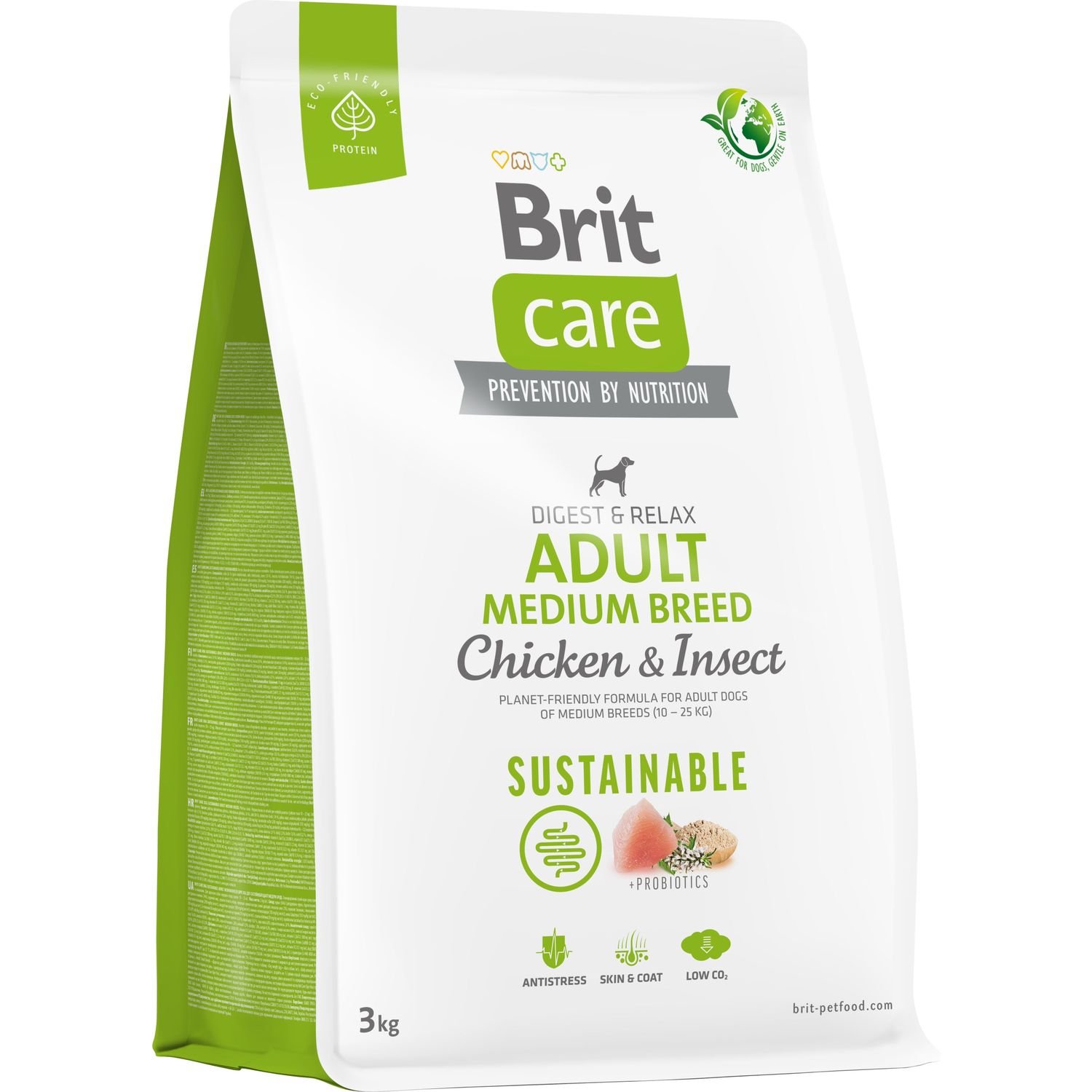 Сухой корм для собак средних пород Brit Care Dog Sustainable Adult Medium Breed, с курицей и насекомыми, 3 кг - фото 1