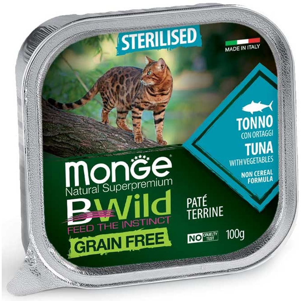 Влажный корм для котов Monge Cat Вwild Gr.Free Wet Sterilised, тунец с овощами, 100 г - фото 1