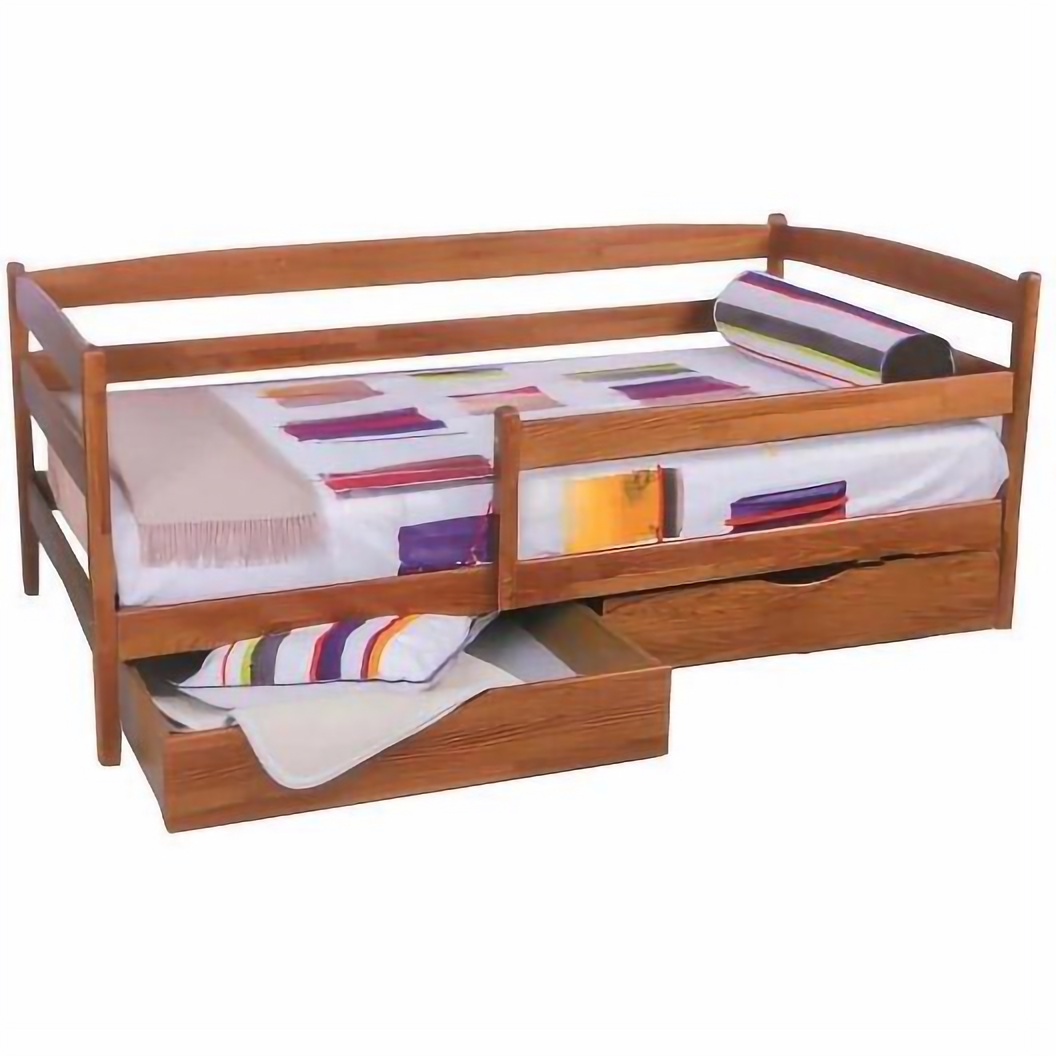 Ліжко дитяче Олімп Маріо з ящиками та бортиком 90х200 см горіх (EVR-4587) - фото 1