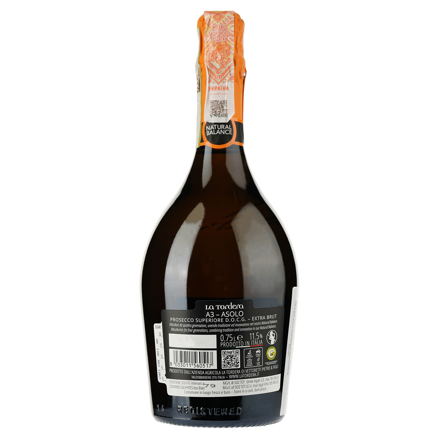 Вино игристое La Tordera A3 Asolo Prosecco Superiore DOCG Extra Brut, белое, экстра брют, 0,75 л (1061-21) - фото 2