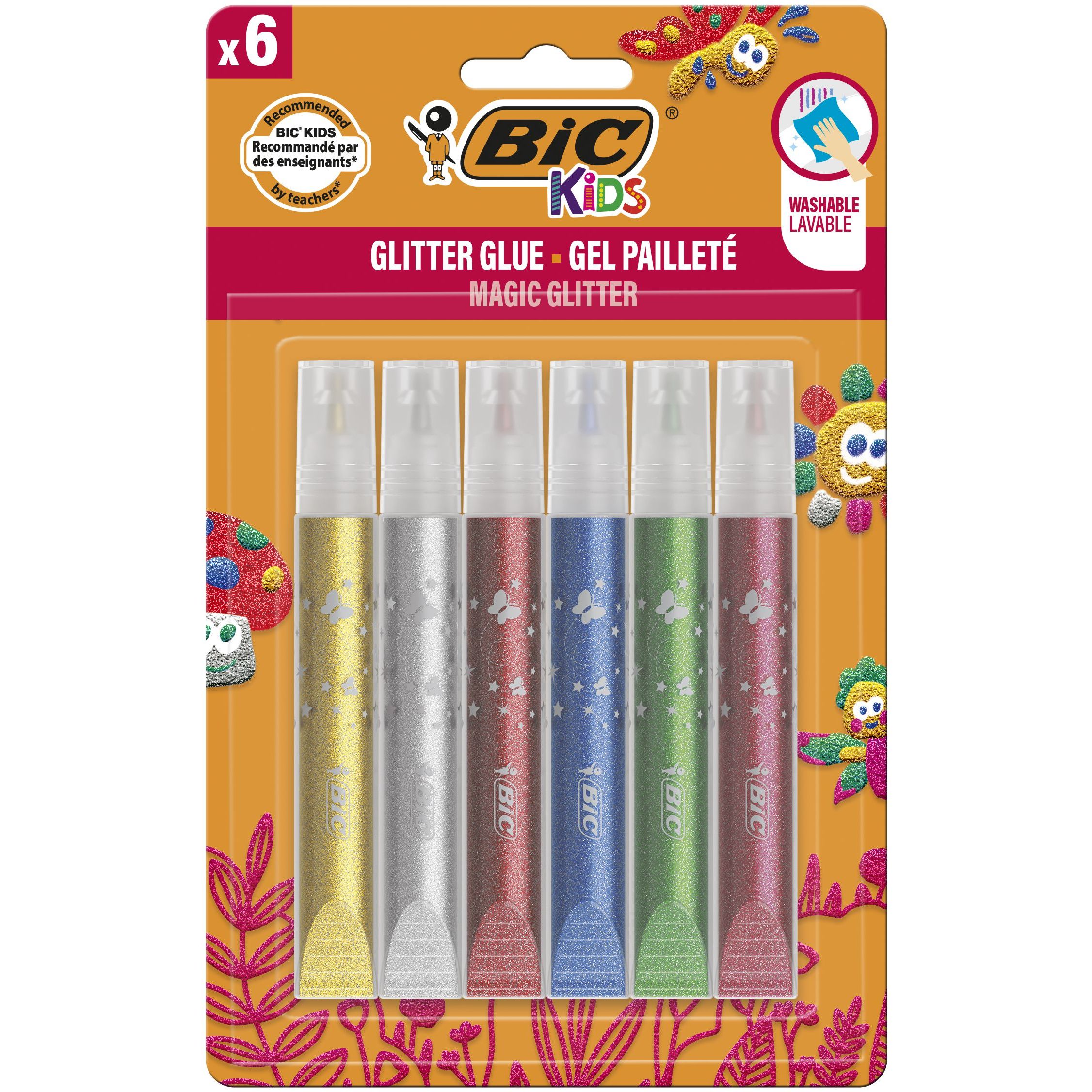 Набор клей-карандашей BIC Kids Glitter Glue Metallic 6 шт. (893269) - фото 1