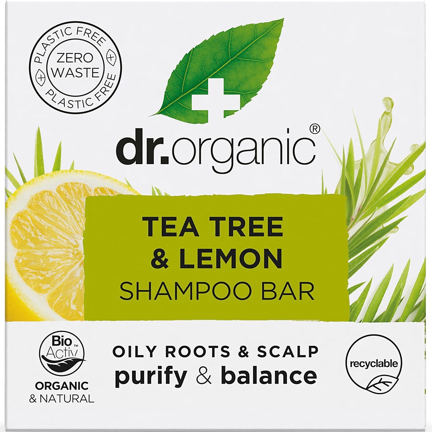 Твердий шампунь з екстрактом чайного дерева та лимона Dr. Organic 75 гр. - фото 1