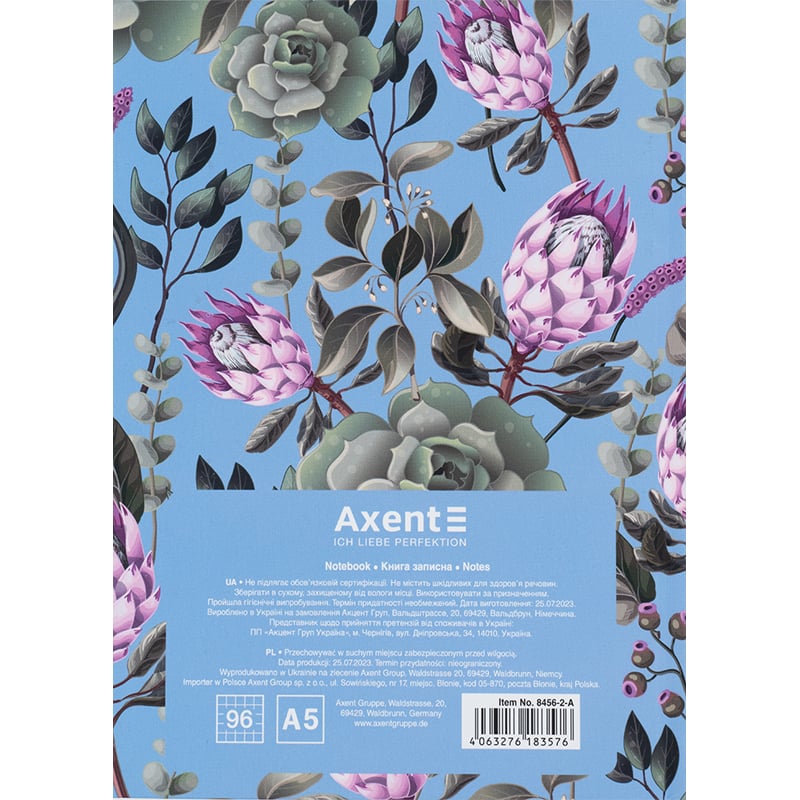 Книга записная Axent Bloom A5 в клеточку 96 листов голубая (8456-2-A) - фото 5