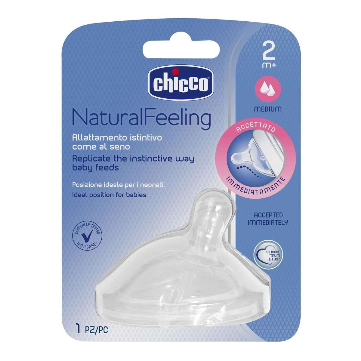 Соска силіконова Chicco Natural Feeling, середній потік, 2м +, 1 шт. (81023.10) - фото 2