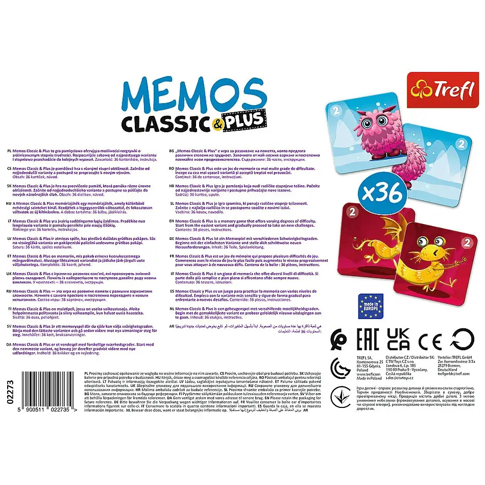 Настольная игра Trefl Memos Classic Plus Милые монстрики 36 карт (2273) - фото 4