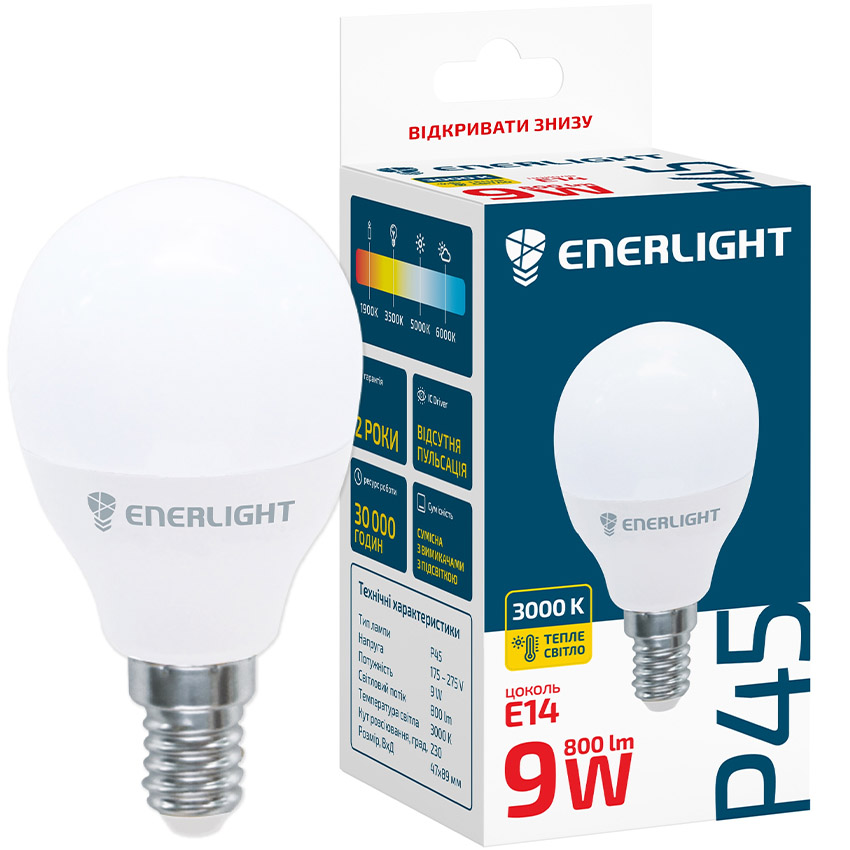 Светодиодная лампа Enerlight P45, 9W, 3000K, E14 (P45E149SMDWFR) - фото 1
