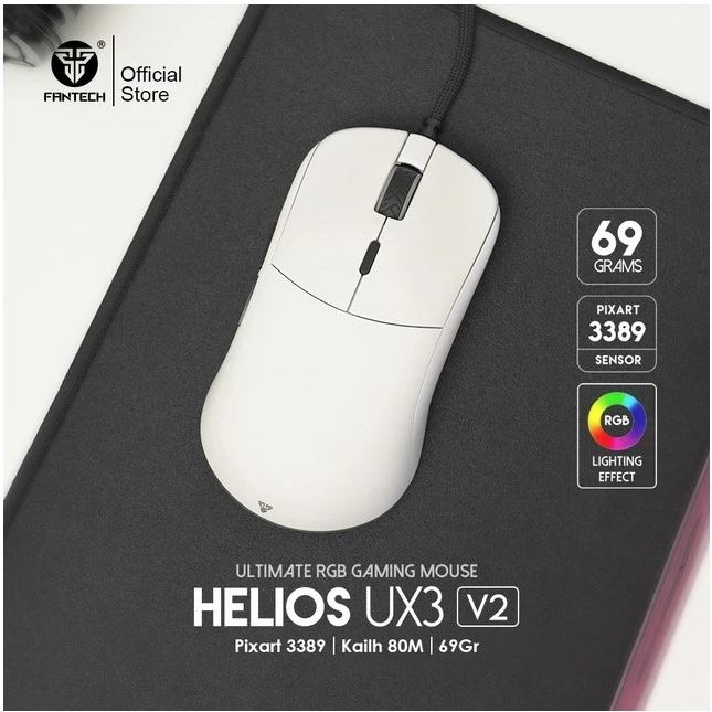 Игровая мышь Fantech UX-3 V2 Helios PixArt 3389 400IPS 50G 1600DPI White - фото 4