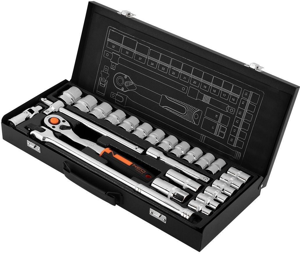 Набор инструментов Neo Tools 1/2", CrV, металевий кейс 25 шт. (10-036) - фото 2