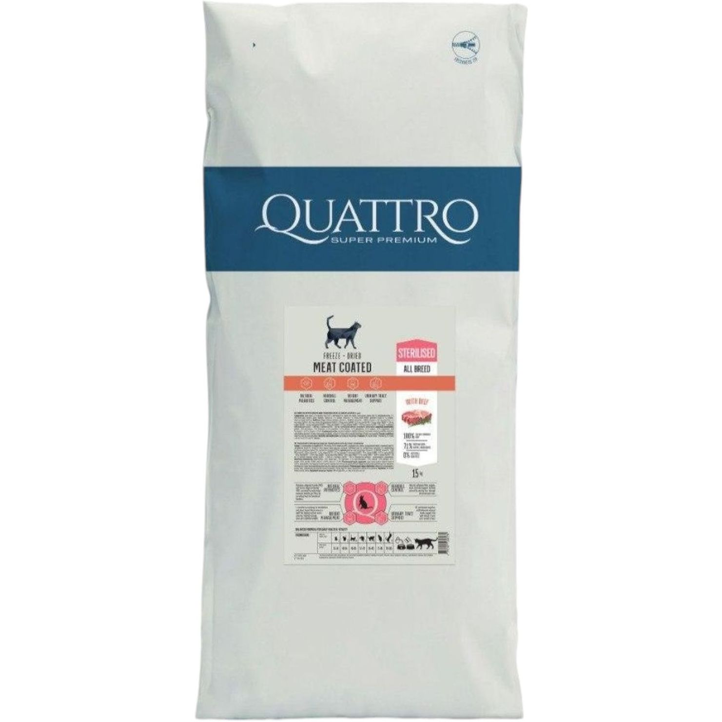 Сухой корм Quattro Cat Sterilized для кошек с говядиной 15 кг - фото 1