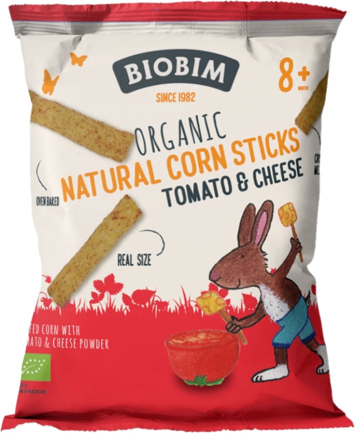 Снеки органічні Biobim Пафи кукурудзяні з томатом та сиром, 25 г - фото 1