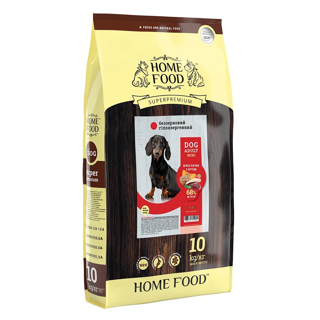 Беззерновой гипоаллергенный сухой корм для собак мелких пород Home Food Adult Mini, с уткой и нутом, 10 кг - фото 1