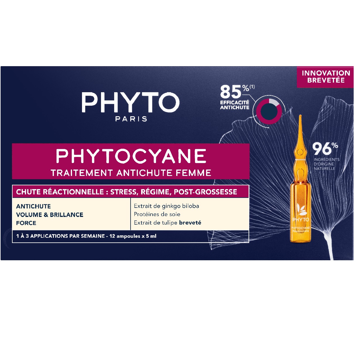 Средство против выпадения волос Phyto Phytocyane Anti Hair Loss Reactional Treatment Women, 12 шт х 5 мл (PH1002011P4) - фото 3
